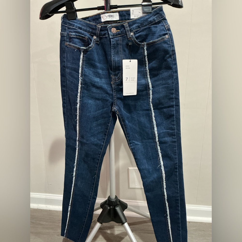 Vibe Dark Blue Skinny Jeans with White Accents - 2 sizes available